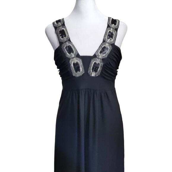 Bisou Bisou Metallic Beaded Dress sz 10 Black Silver Old Money Coquette Party - Picture 3 of 9